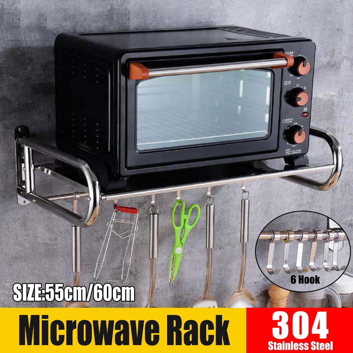 Stainless Steel Kitchen Shelf Microwave Oven Rack Wall-Mounted Oven ...