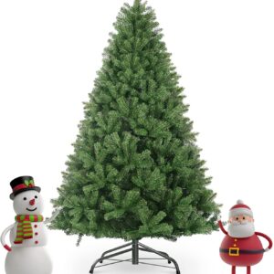6ft Artificial Christmas Tree, Fluffy Holiday Christmas Trees with 900 Branch Tips and Metal Foldable Base, Easy Assembly for Home, Office, Party, Outdoors Decoration