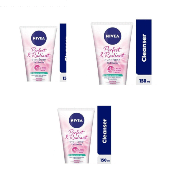 NIVEA Perfect & Radiant 3‑In‑1 Face Cleanser 3PCS 150ml — Brighten Oily Skin Fast